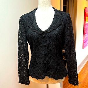 Talbots lined lace buttoned blouse 8